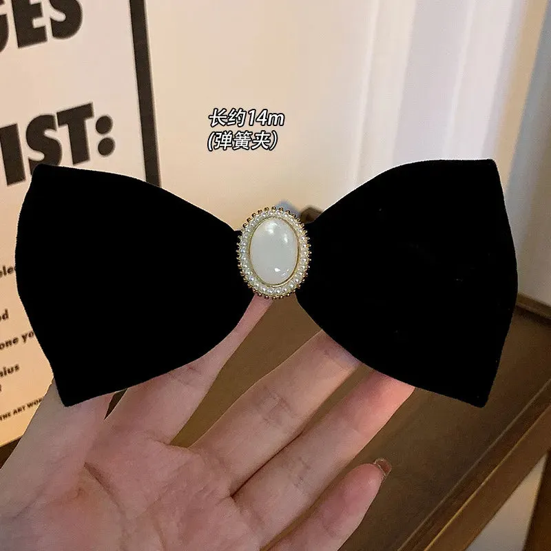 Black Velvet Bow Hair Pins Elegant Fabric & Alloy Rose Hair Clips for Women Fashion Ponytail Barrette Headwear Accessories