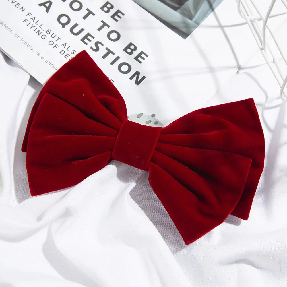 Black Velvet Bow Hair Pins Elegant Fabric & Alloy Rose Hair Clips for Women Fashion Ponytail Barrette Headwear Accessories
