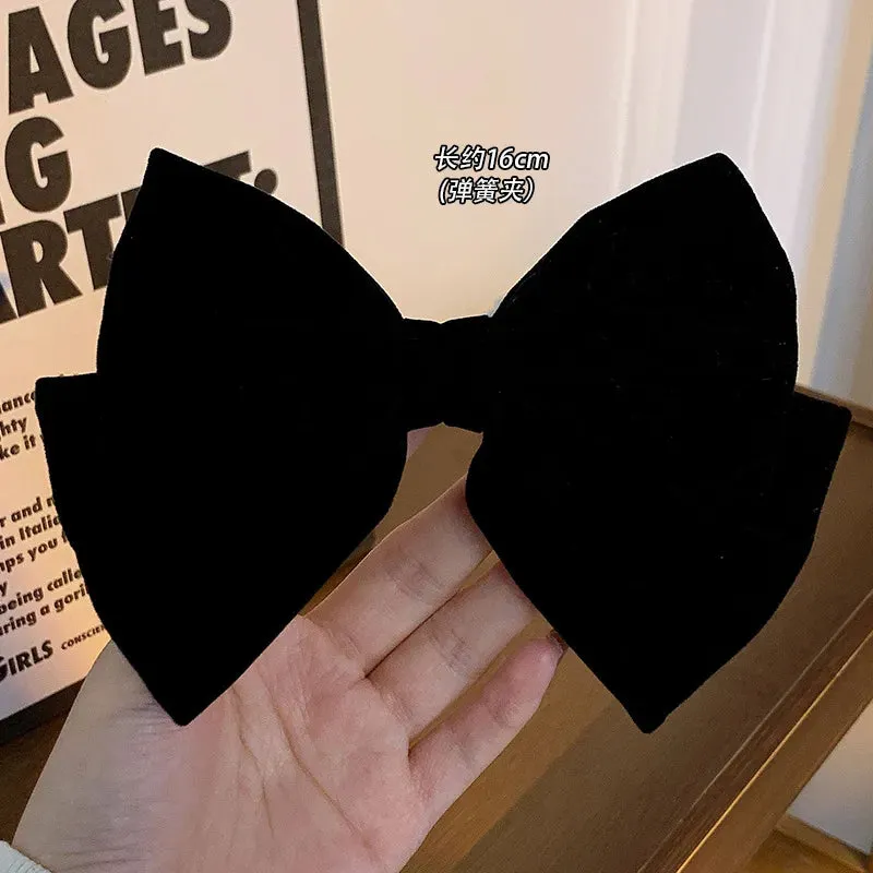 Black Velvet Bow Hair Pins Elegant Fabric & Alloy Rose Hair Clips for Women Fashion Ponytail Barrette Headwear Accessories