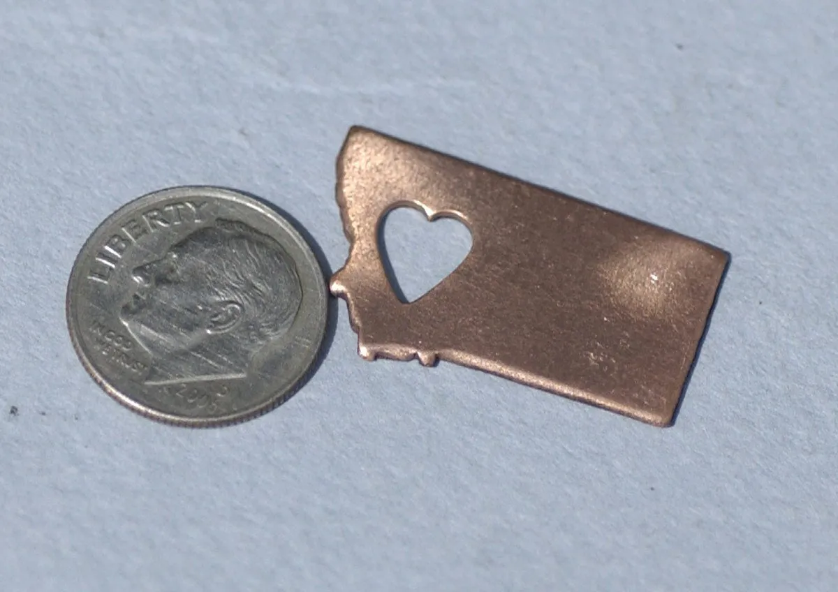 Bronze or Copper or Brass  Montana State Small with Heart  Blanks Cutout for Metalworking Stamping Texturing Blank
