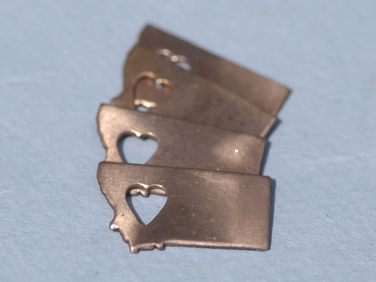 Bronze or Copper or Brass  Montana State Small with Heart  Blanks Cutout for Metalworking Stamping Texturing Blank