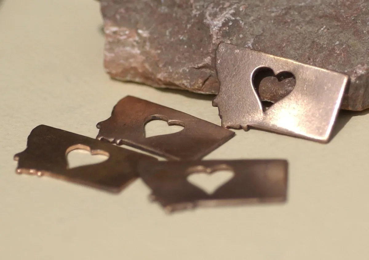 Bronze or Copper or Brass Montana State Small with Heart Perfect Blanks Cutout for Metalworking Stamping Texturing Jewelry Charms