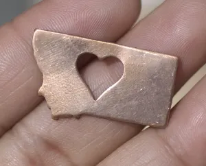 Bronze or Copper or Brass Montana State Small with Heart Perfect Blanks Cutout for Metalworking Stamping Texturing Jewelry Charms