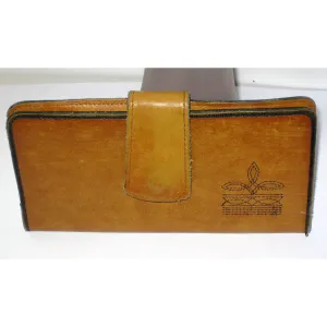 Brown Stitched Leather & Denim Wallet