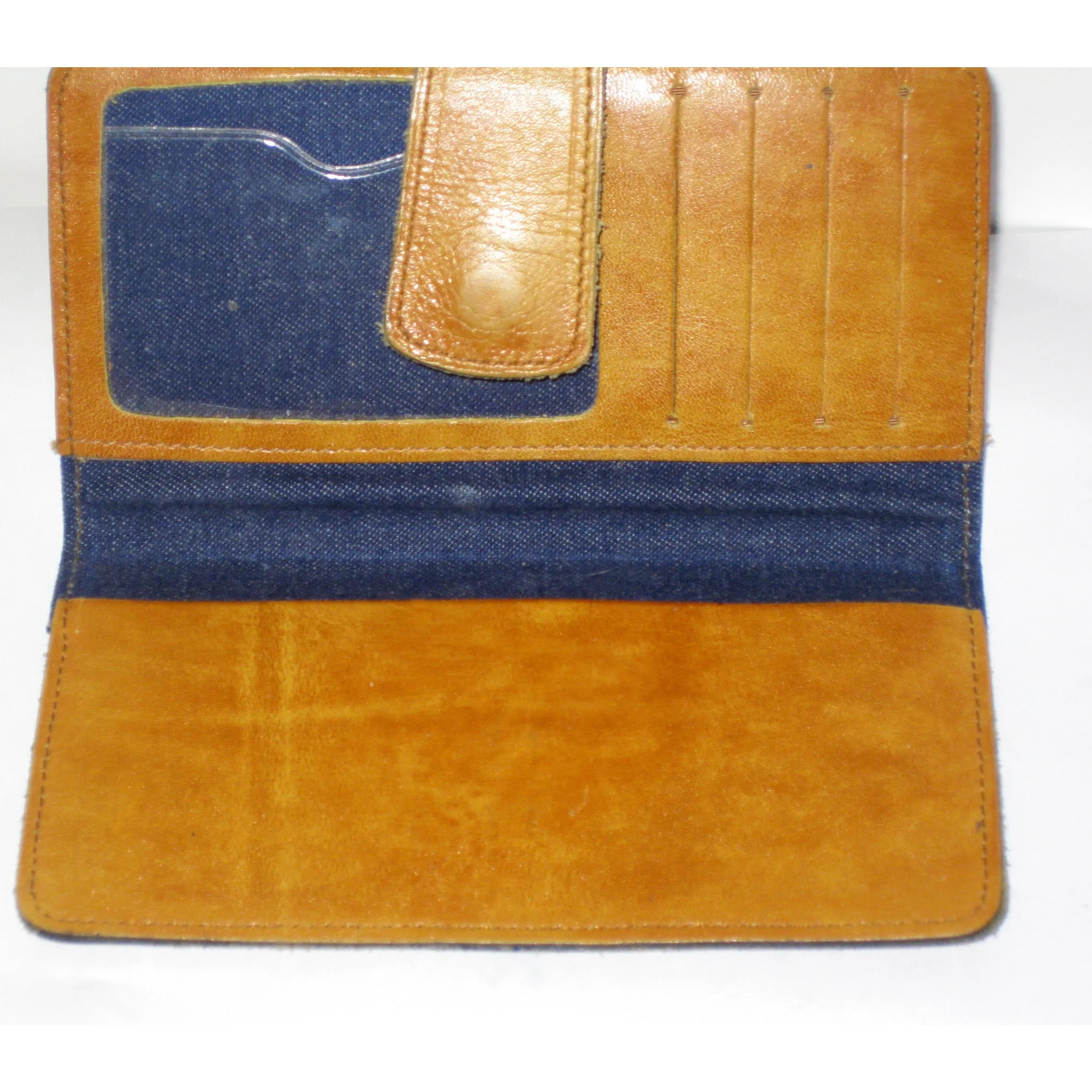 Brown Stitched Leather & Denim Wallet