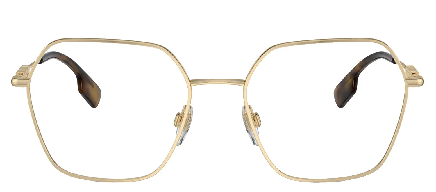 Burberry BE 1381 1109 Irregular Metal Gold Eyeglasses with Logo Stamped Demo Lenses