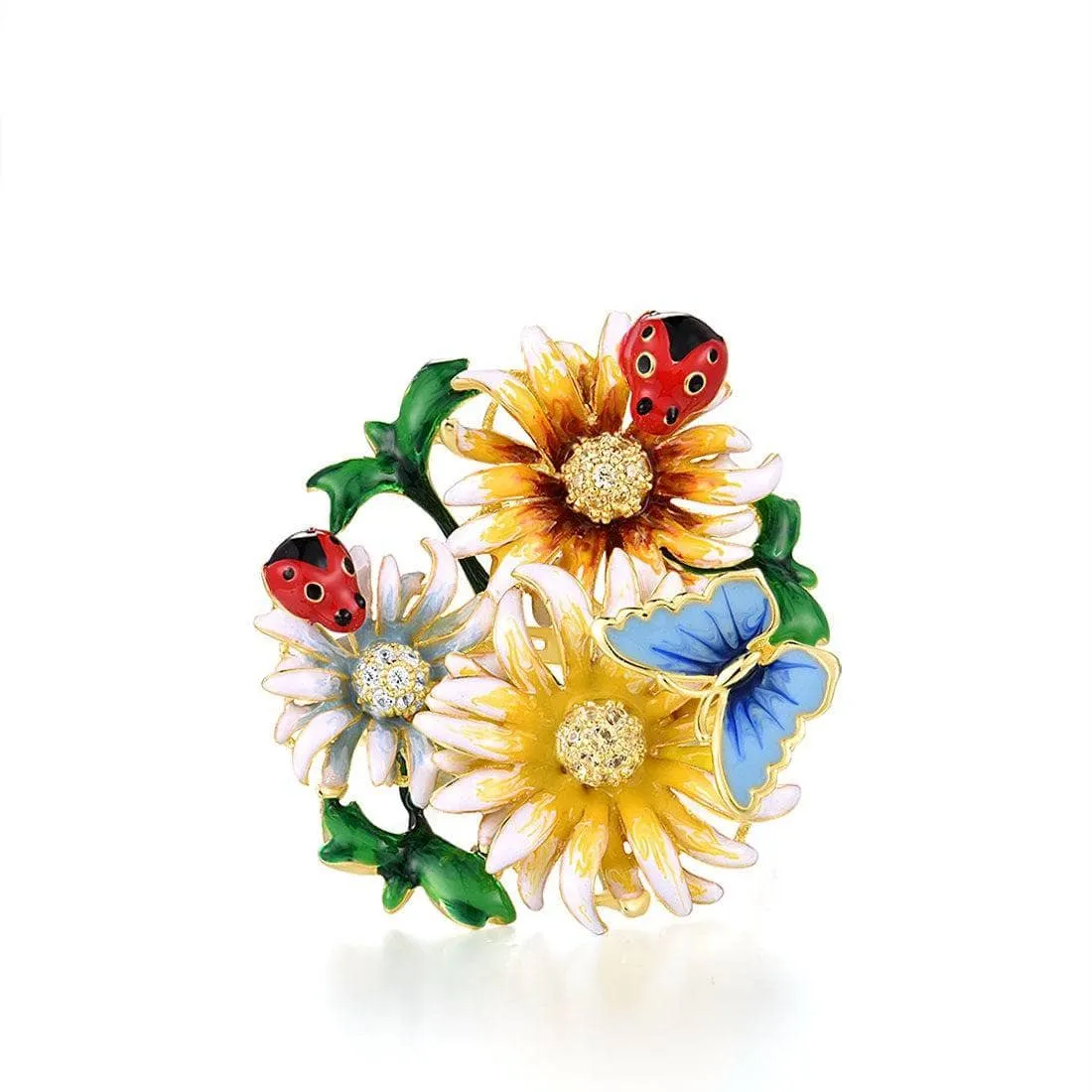 Butterfly, Ladybug, and Flower with Created Diamond Ring