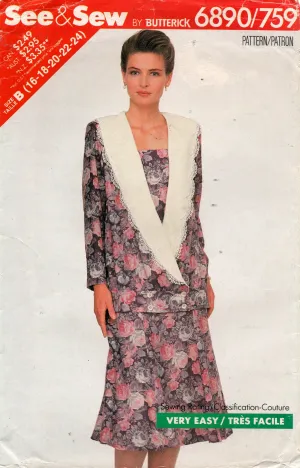 Butterick See & Sew 6890 Womens Drop Waisted Top & Skirt 1980s Vintage Sewing Pattern Sizes 16 - 24 UNCUT Factory Folded