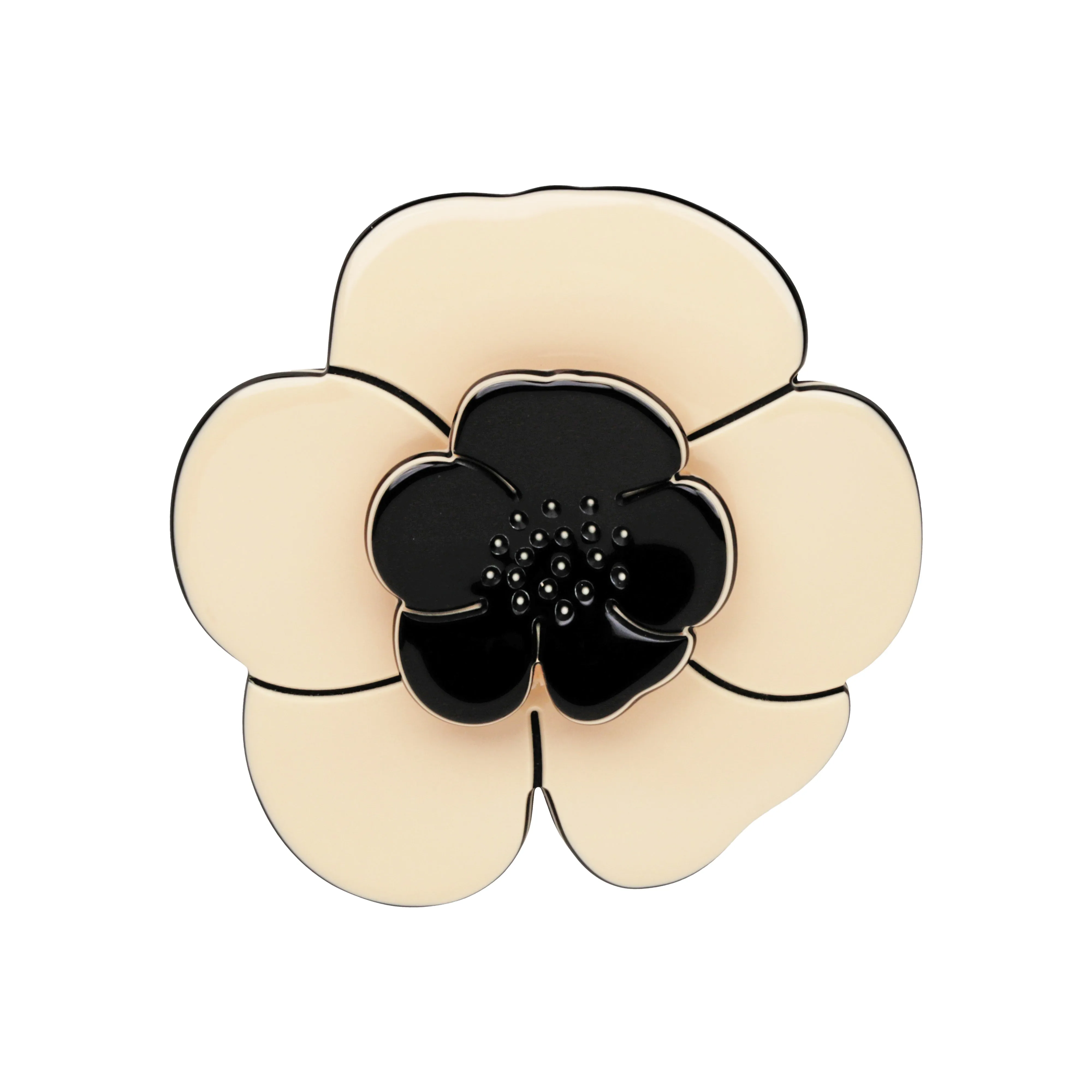 Camelia Medium Ivory Black Brooch