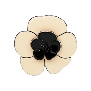 Camelia Medium Ivory Black Brooch