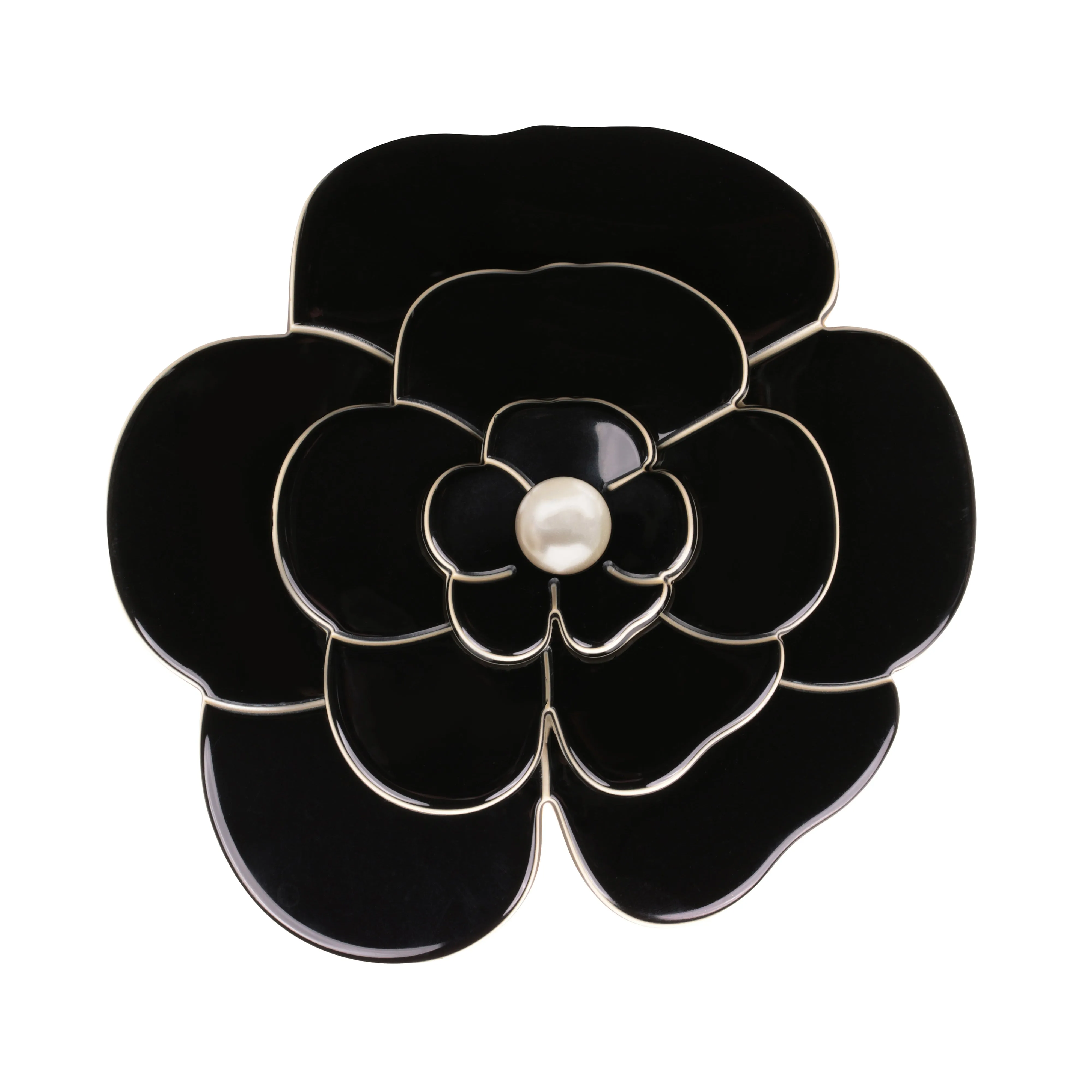 Camellia Large Pearl Black Brooch