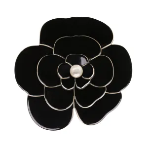 Camellia Large Pearl Black Brooch