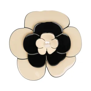Camellia Large Pearl Ivory Black Brooch