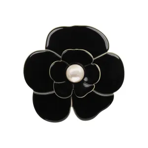 Camellia Medium Pearl Black Brooch