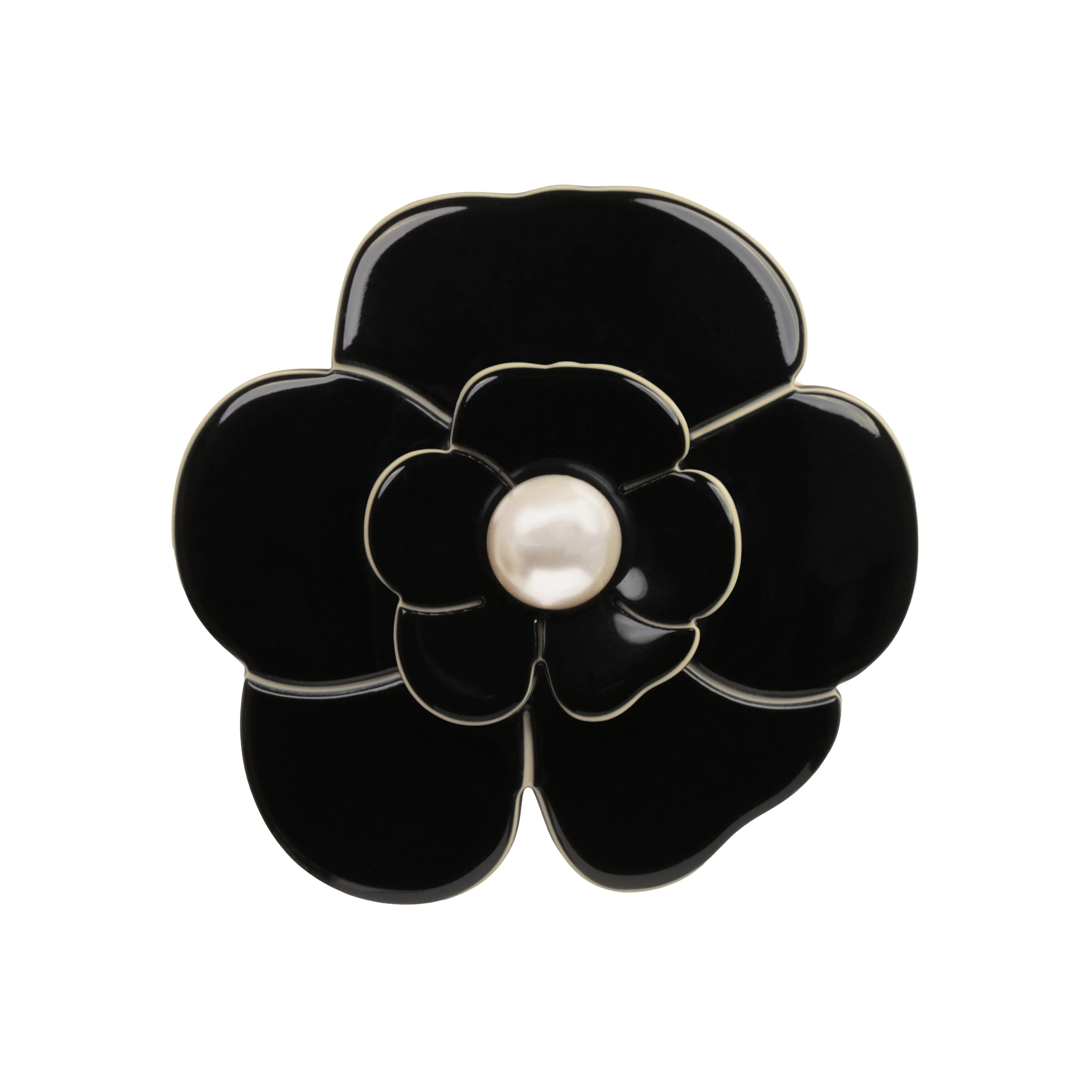 Camellia Medium Pearl Black Brooch