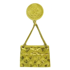 CHANEL CC Quilted Bag Motif Brooch Pin Gold Corsage 94A Accessories AK38330k