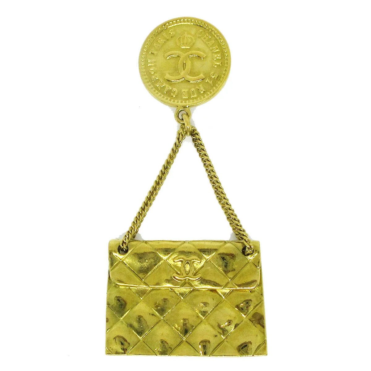 CHANEL CC Quilted Bag Motif Brooch Pin Gold Corsage 94A Accessories AK38330k