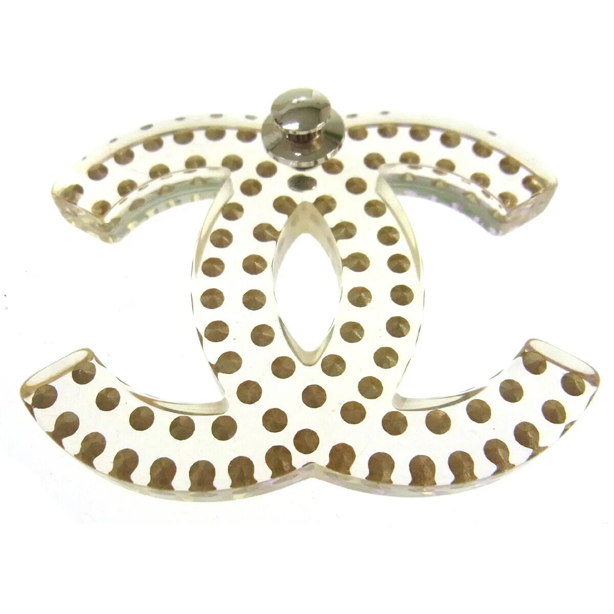 CHANEL CC Rhinestone Brooch Pin Corsage Clear Silver WA00604h