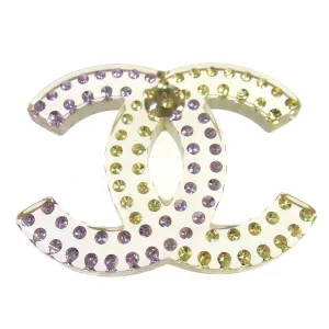 CHANEL CC Rhinestone Brooch Pin Corsage Clear Silver WA00604h
