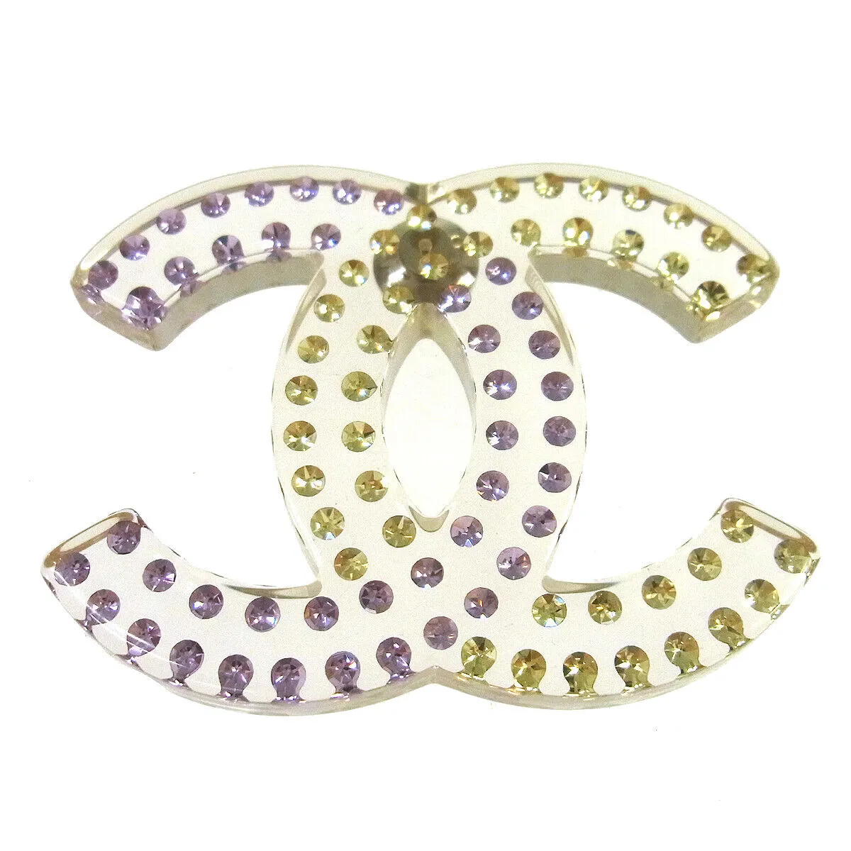 CHANEL CC Rhinestone Brooch Pin Corsage Clear Silver WA00604h