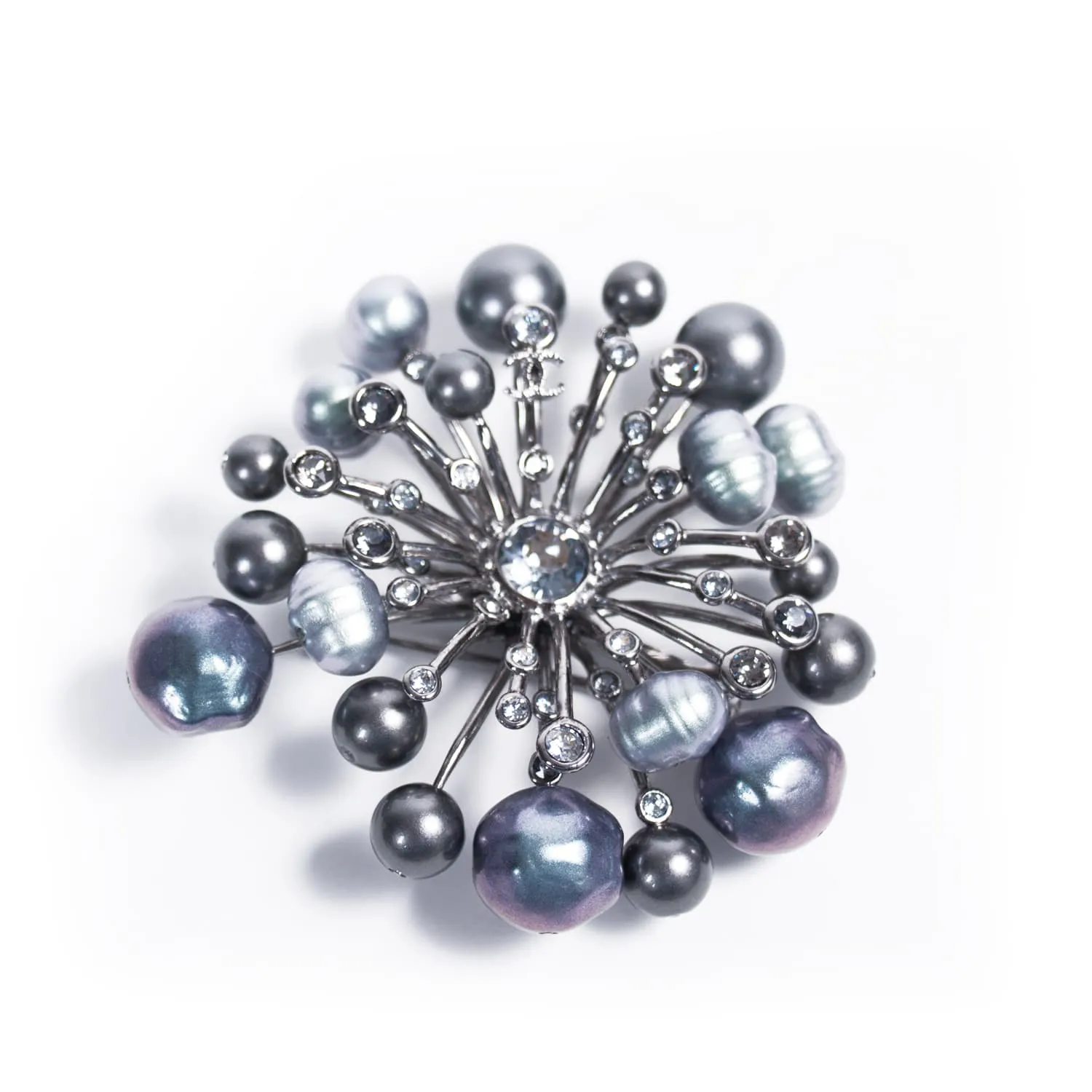 Chanel Gunmetal Crystal Brooch