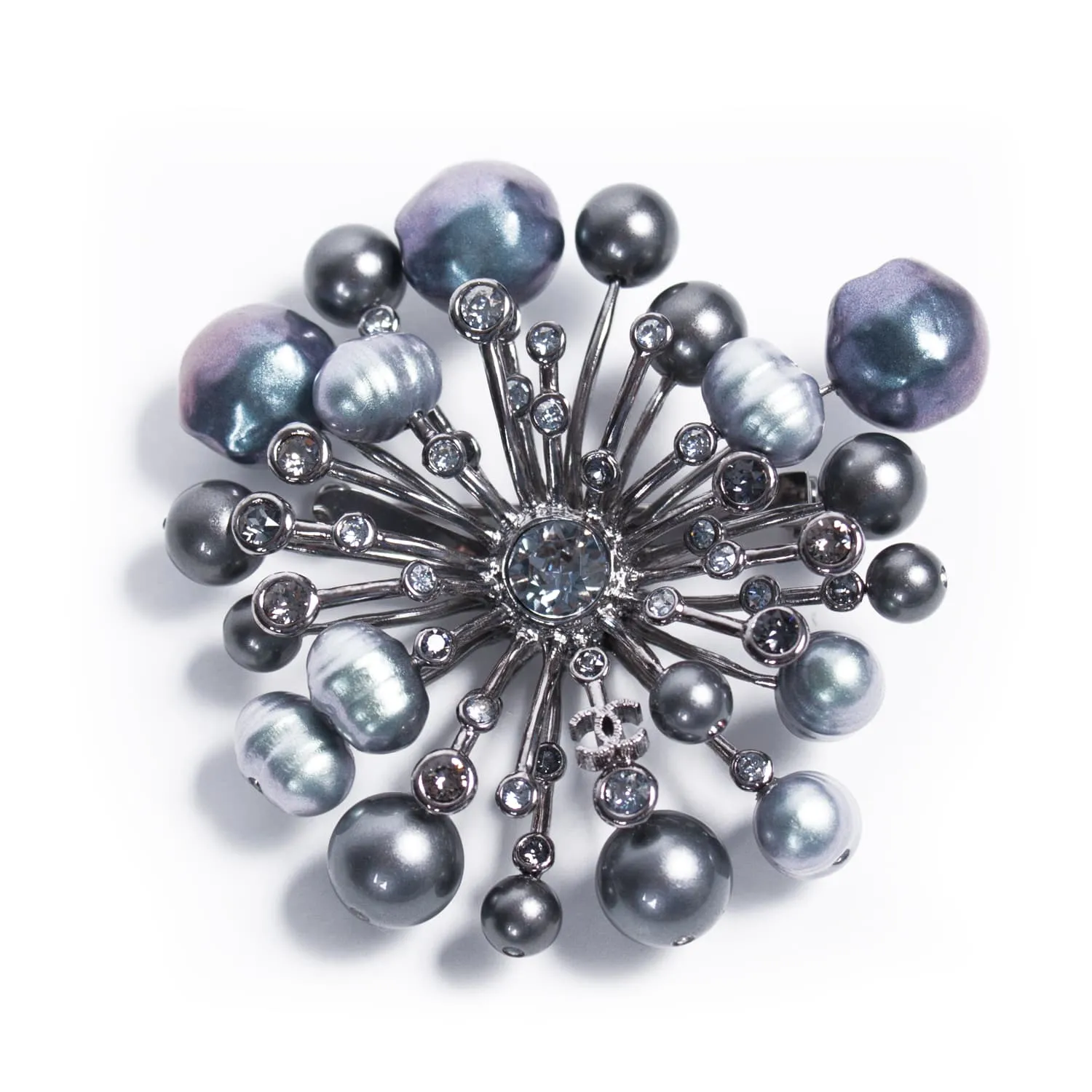 Chanel Gunmetal Crystal Brooch