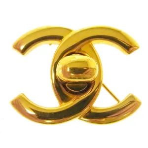 CHANEL Vintage CC Logos Turnlock Brooch Pin Corsage Gold-Tone AK31325h