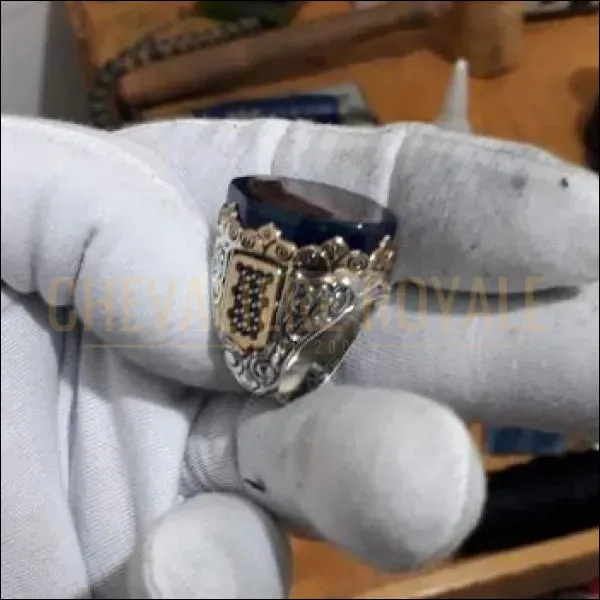 Chevalière homme artisanale argent pierre rare Sourate Ash-Sharh