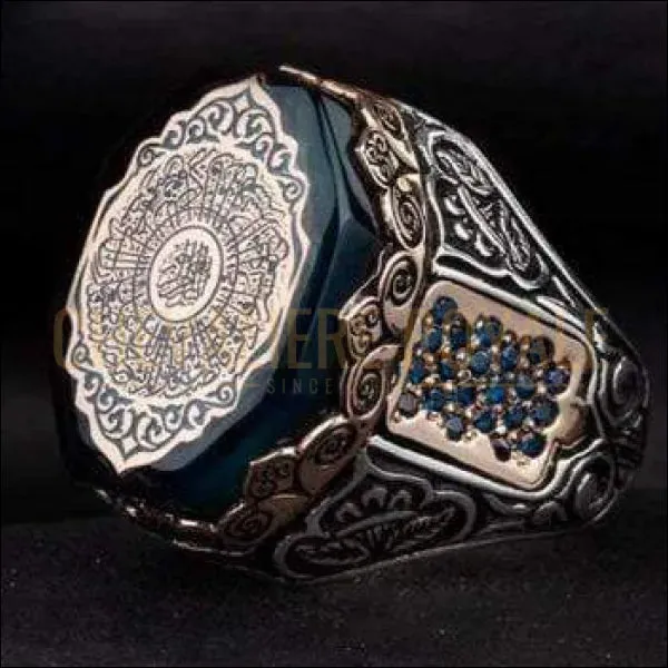 Chevalière homme artisanale argent pierre rare Sourate Ash-Sharh