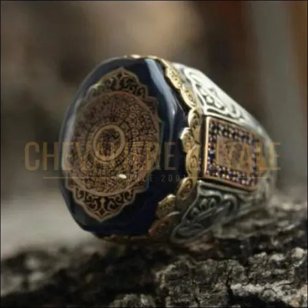 Chevalière homme artisanale argent pierre rare Sourate Ash-Sharh