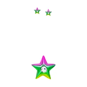 Children's Earrings:  Sterling Silver Stars with Central CZ in Green/Yellow and Pink