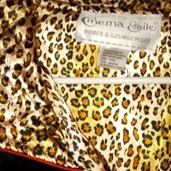 Cinema Exoile Leopard Print Trimmed Velour Blue Housecoat. NWT