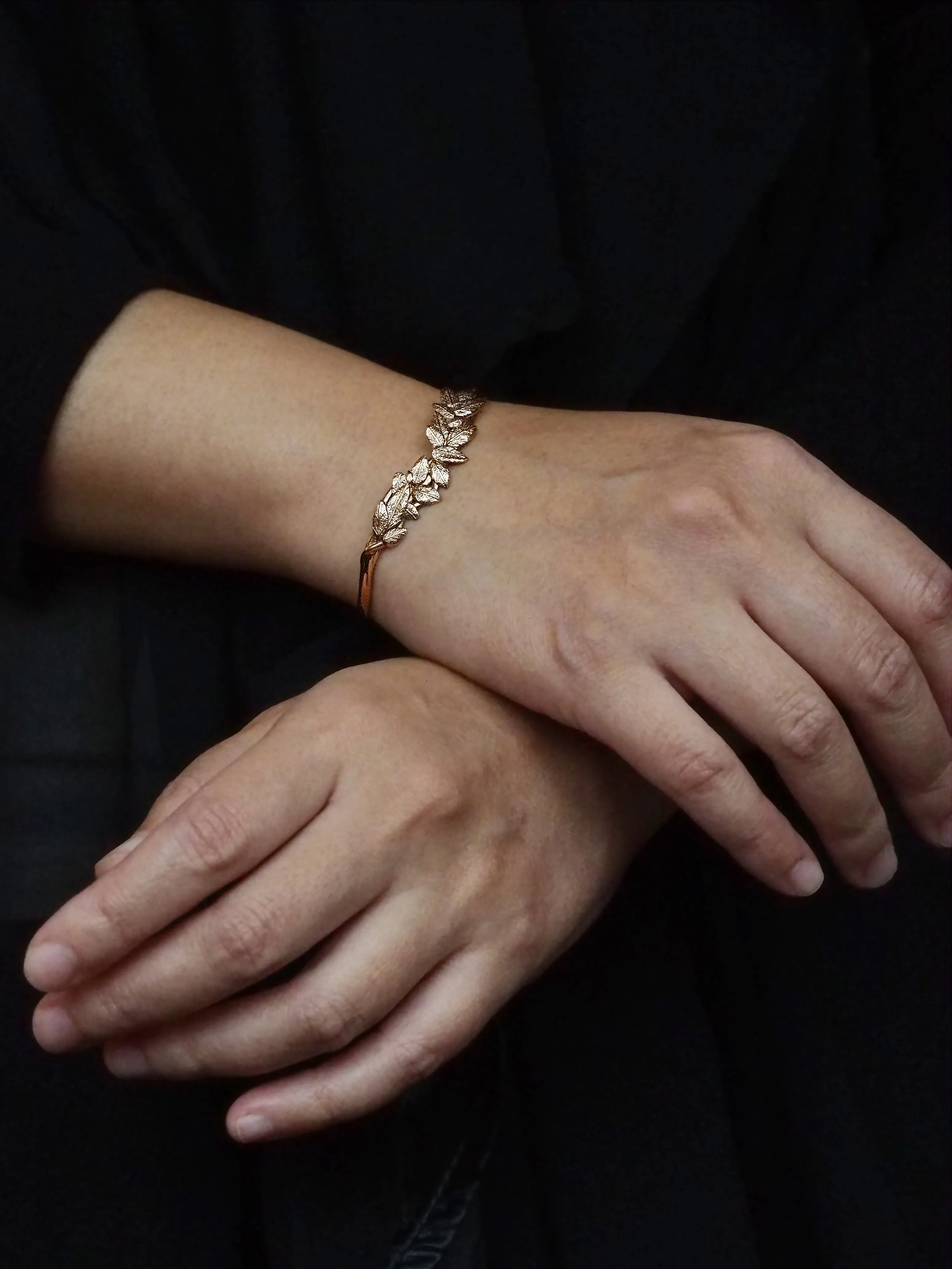 Cluster Leaf Textured Bangle Cuff