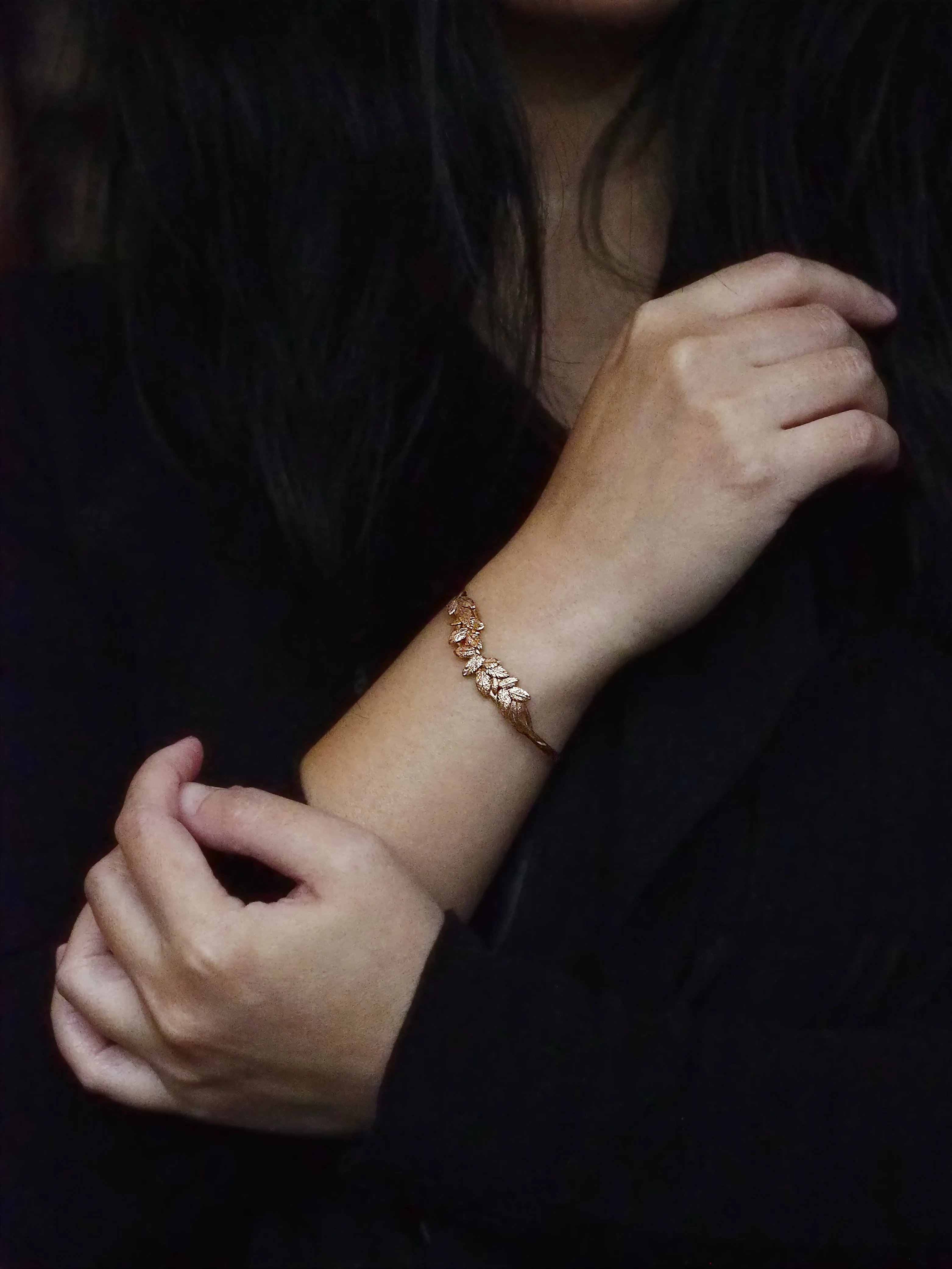 Cluster Leaf Textured Bangle Cuff