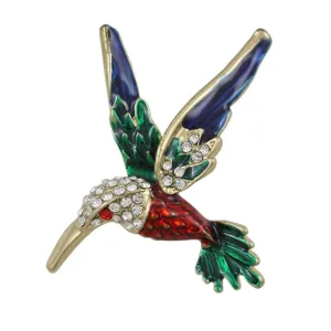 Colorful Enamel and Crystal Hummingbird Brooch Pin - RAP157