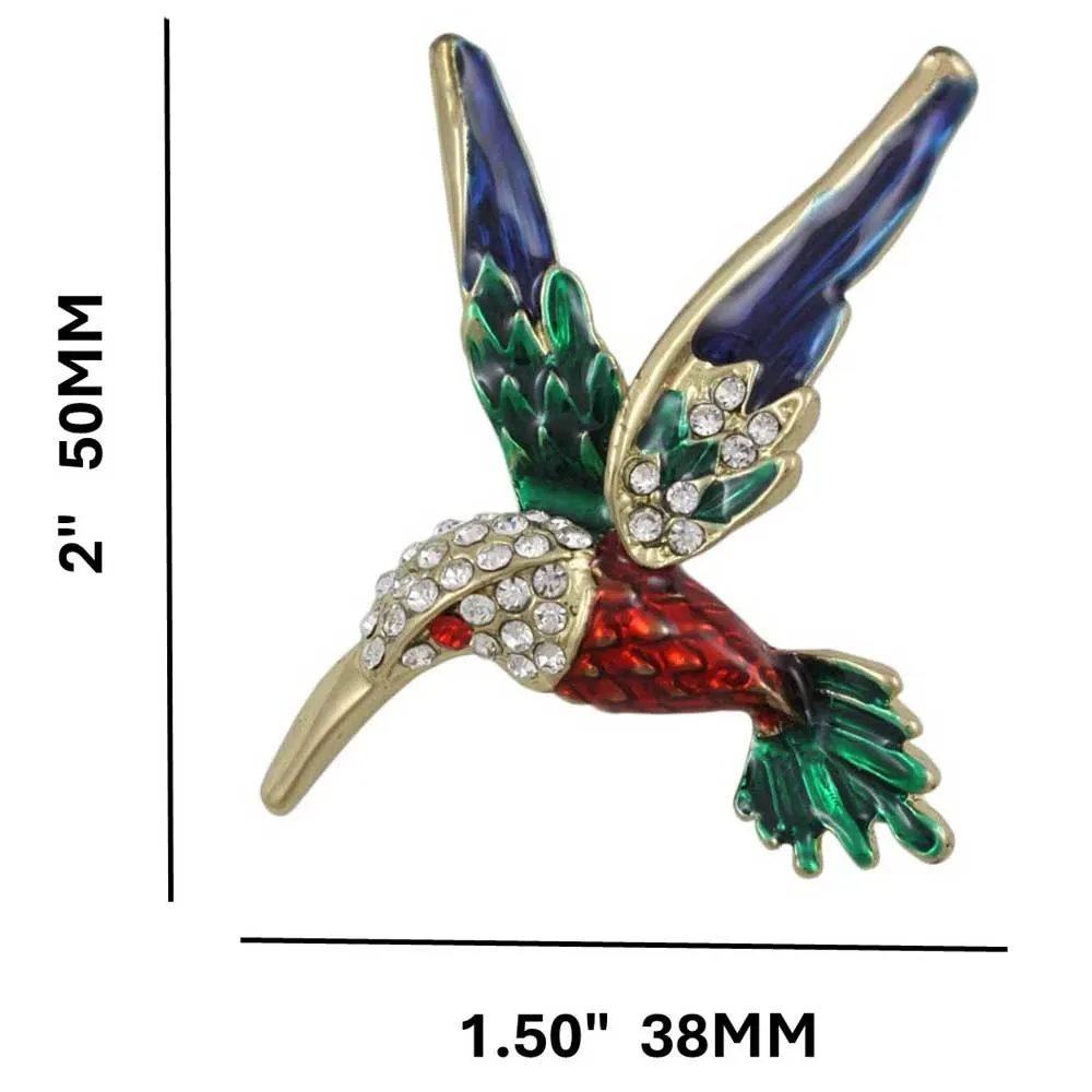 Colorful Enamel and Crystal Hummingbird Brooch Pin - RAP157