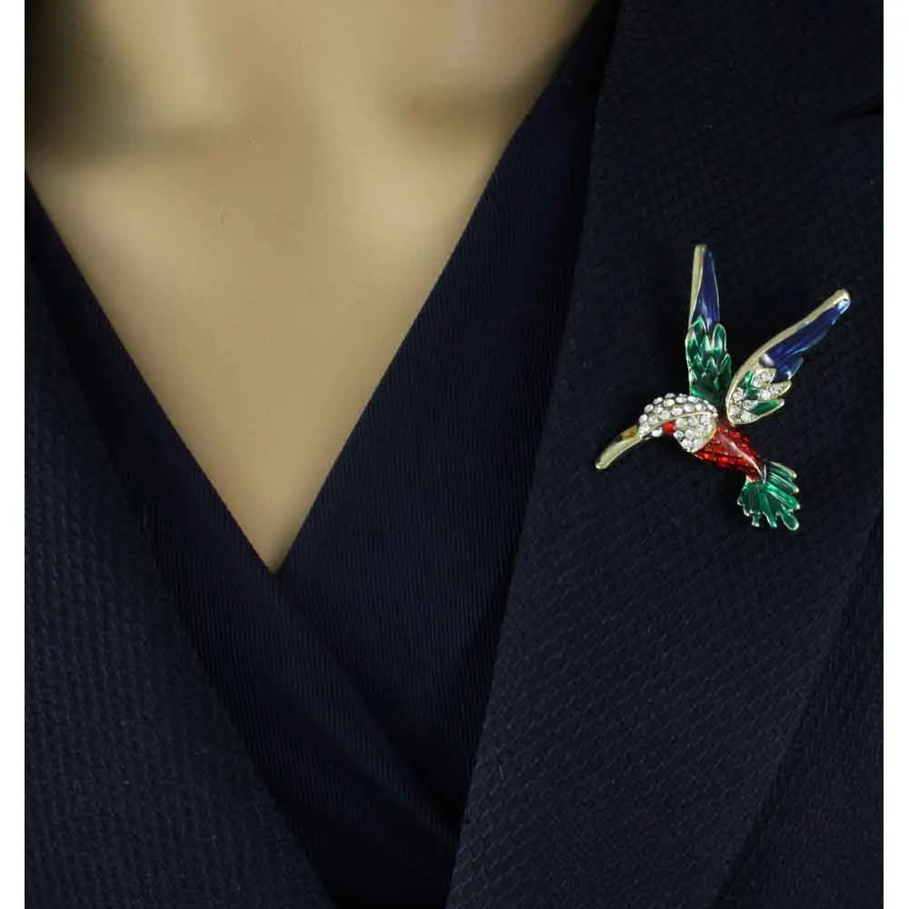 Colorful Enamel and Crystal Hummingbird Brooch Pin - RAP157
