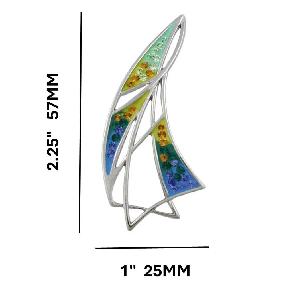 Colorful Enamel and Crystal Sailboat Brooch Pin - PRF911