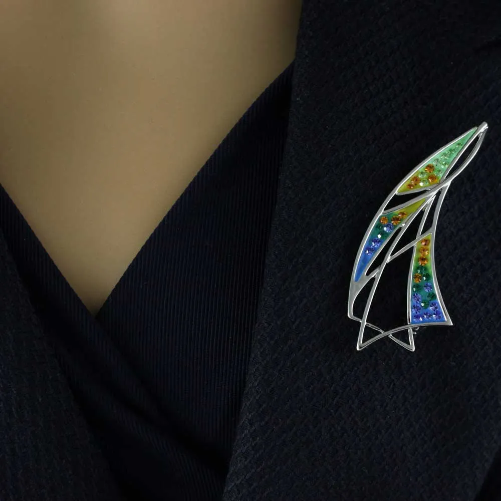 Colorful Enamel and Crystal Sailboat Brooch Pin - PRF911
