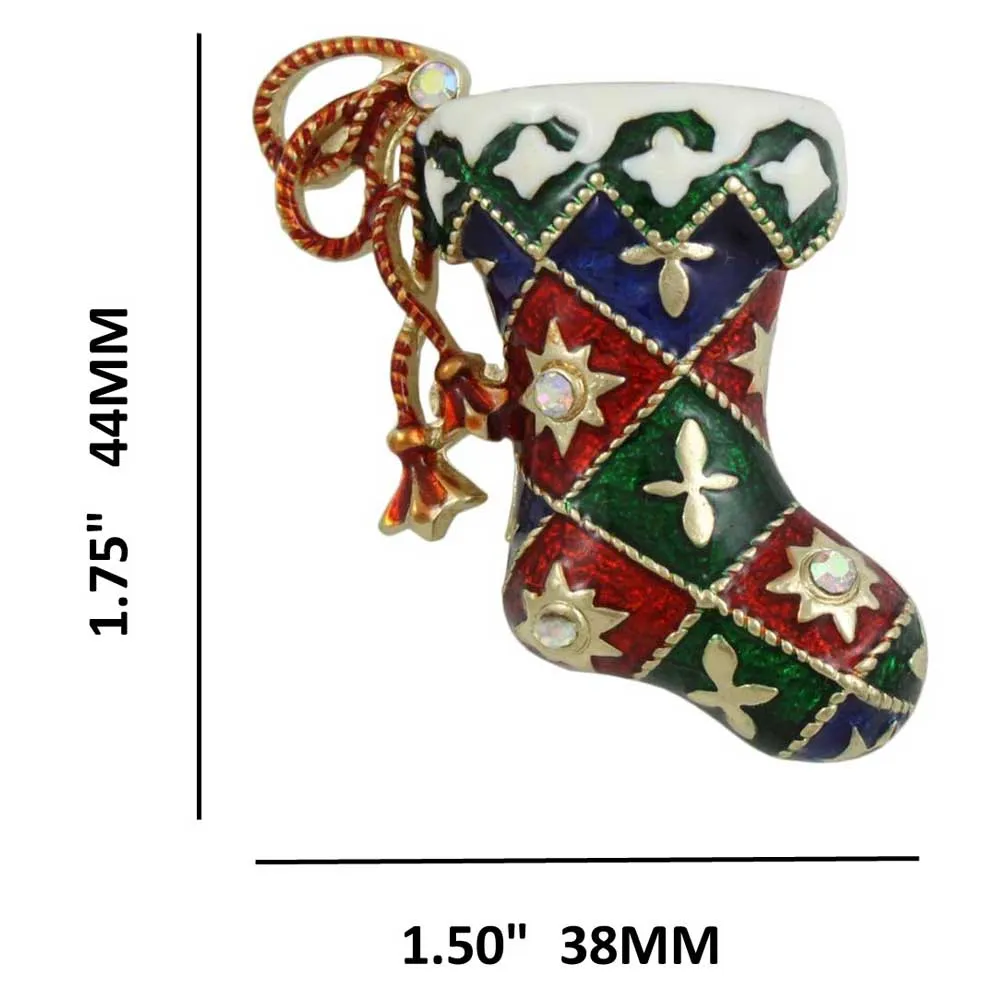 Colorful Enamel Harlequin Christmas Stocking Brooch Pin - XP714