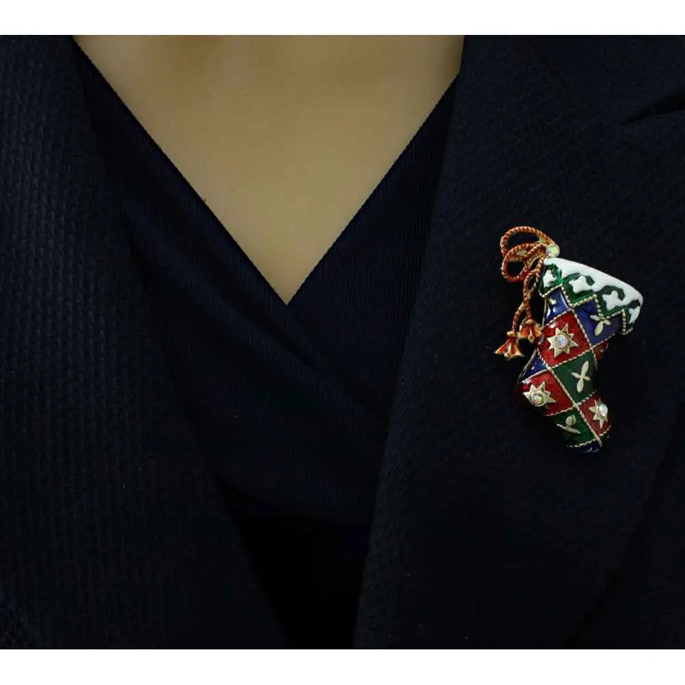 Colorful Enamel Harlequin Christmas Stocking Brooch Pin - XP714