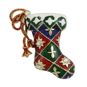 Colorful Enamel Harlequin Christmas Stocking Brooch Pin - XP714