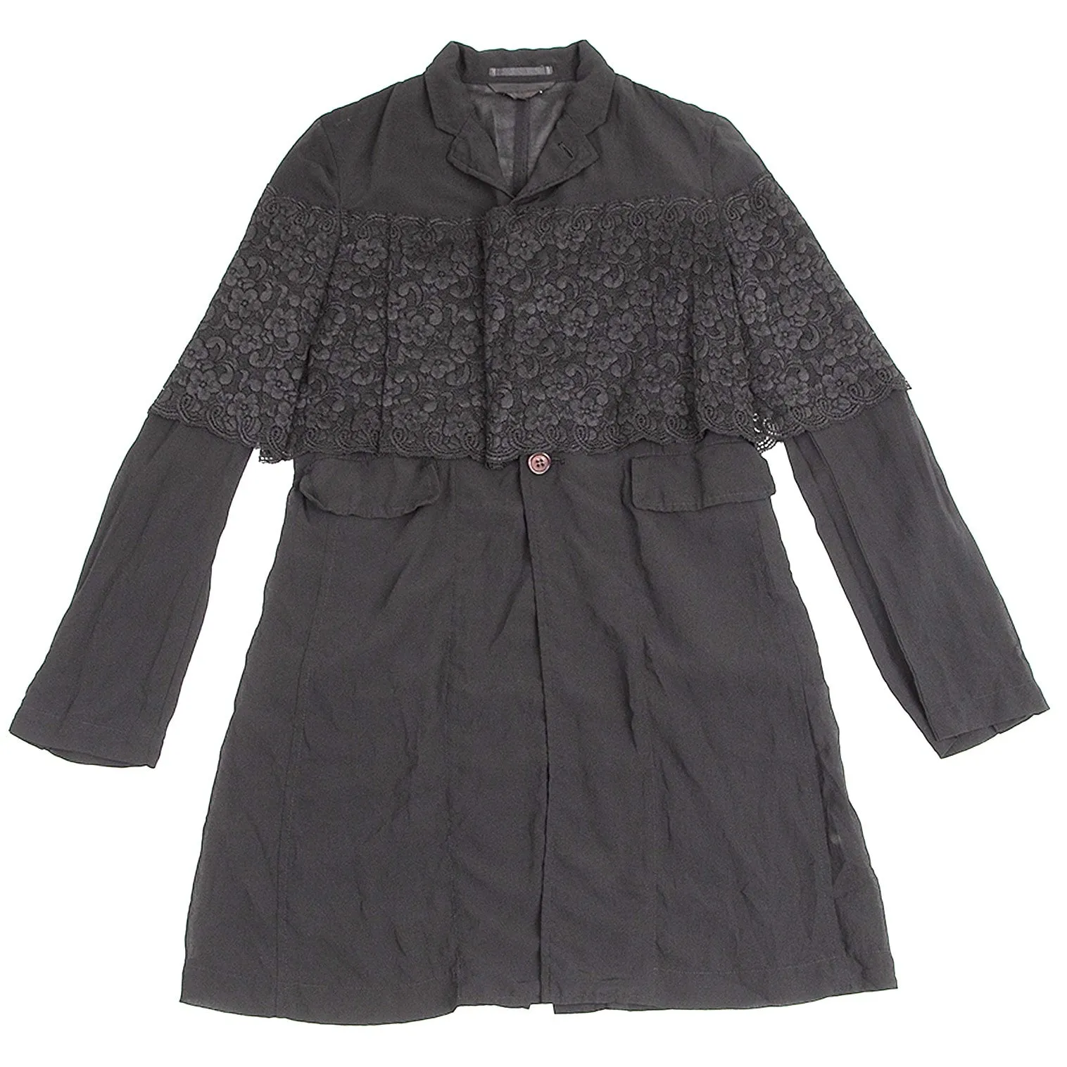 COMME des GARCONS JAPAN. Black Dyed Nylon, Cupro, Poly Blend Layered Dress/Jacket