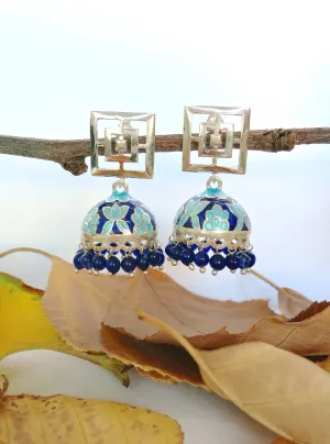 Contemporary, Nathdwara enamel jhumkas with square cut out top