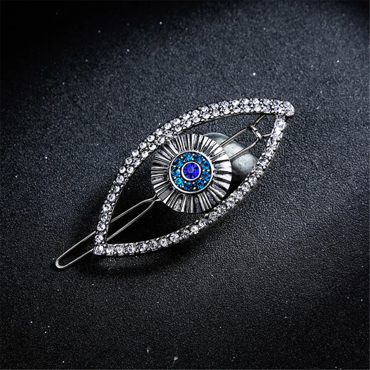 Cubic Zirconia & Silver-Plated Evil Eye Hair Clip