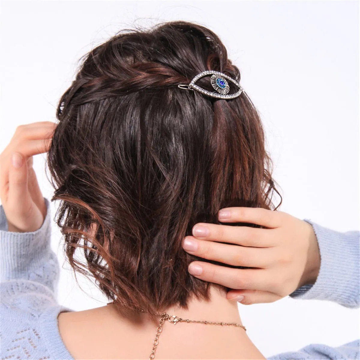 Cubic Zirconia & Silver-Plated Evil Eye Hair Clip