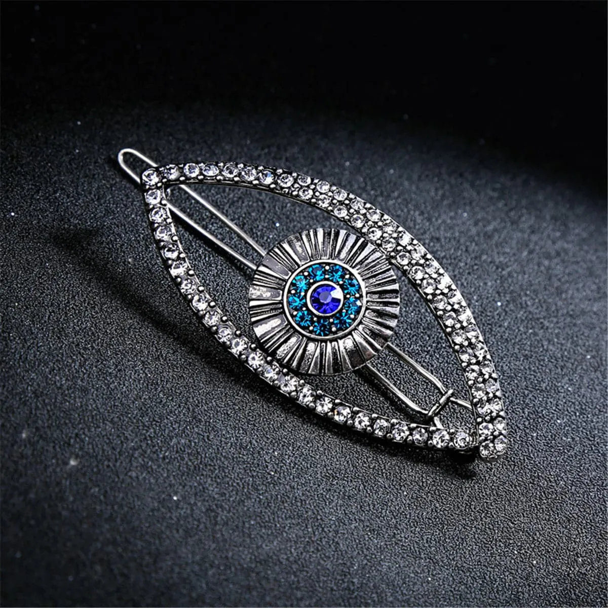 Cubic Zirconia & Silver-Plated Evil Eye Hair Clip