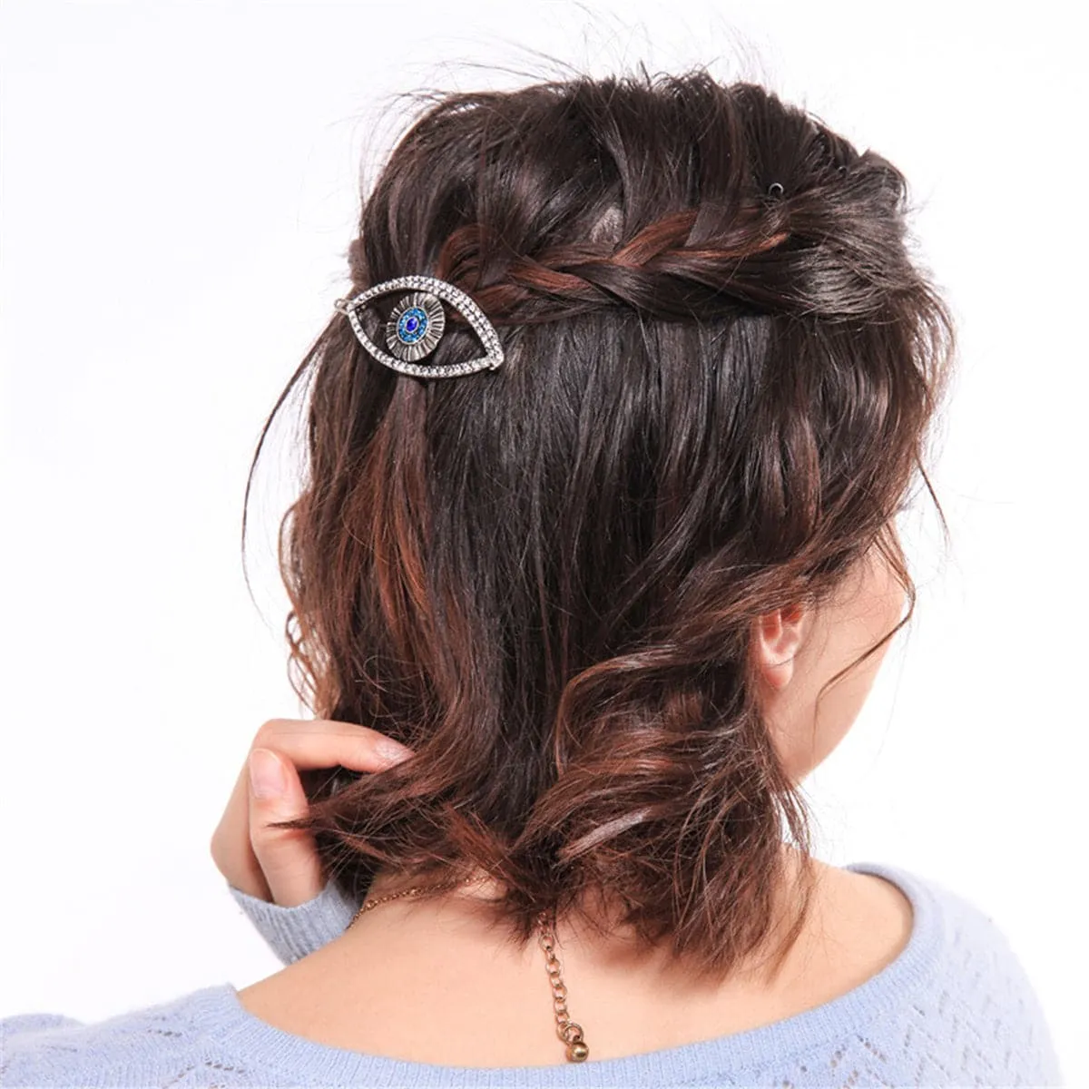 Cubic Zirconia & Silver-Plated Evil Eye Hair Clip