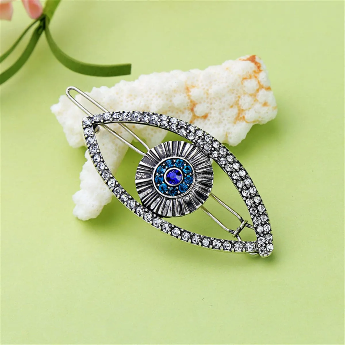Cubic Zirconia & Silver-Plated Evil Eye Hair Clip