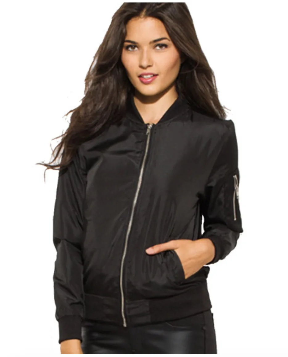 Custom Text Womens Black Bomber Jacket